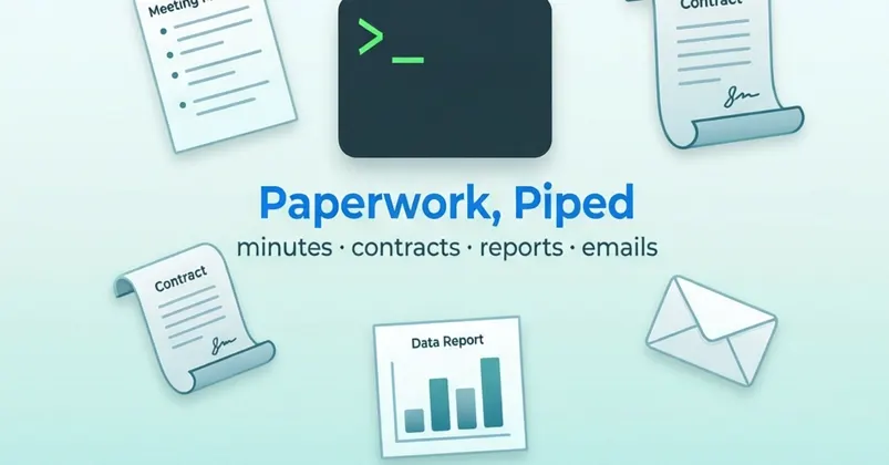 AI-Powered Document Automation </figure>

<p>Every Monday, thousands of skilled professionals lose half a day to tasks that have nothing to do with their core job. Client call minutes, statements of work, executive summaries, and those carefully worded <em>“we’re going to be late”</em> emails. It is not that these documents require genius; they require repetition. Paste a transcript, re-explain the format, copy the result, repeat for ten files. The meeting bots like Otter, Fireflies, and Fathom work well, but only inside their own ecosystems. Phone recordings from on-site interviews or a random voice memo from a client meeting? Nobody’s job.</p>
<p>The fix is not a fancier chat interface. The fix is moving the whole workflow into your terminal, where prompts become files and files become first-class inputs. That is the power of <strong>CLI</strong> + <strong>LLM</strong> combined. This is how I turned a half-day drag into a five-minute loop, and how you can turn that same workflow into a paying side income.</p>

<h2>Why LLM Chat Interfaces Fail for Repetitive Documents</h2>
<p>When you use a web-based LLM chat window, you are constantly re-training the model. You paste the same instructions, re-format the same outputs, and manually handle one file at a time. It works, but it does not scale. The moment you need to process ten recordings or produce a dozen contract drafts from slightly different parameters, the chat interface becomes a bottleneck.</p>
<p>Two terminal-native properties fix this:</p>
<ul>
<li><strong>Prompts become files</strong> — your minutes template and contract clause list live in <code>--system</code> strings you write once.</li>
<li><strong>Files are first-class inputs</strong> — recordings, CSVs, and parameter sheets go straight into commands. Ten inputs is a simple <code>for</code> loop.</li>
</ul>
<p>Once you adopt this mindset, the same LLM that felt like a toy becomes a reliable document factory.</p>

<h2>The Terminal-Native Solution: Alibaba Cloud Model Studio CLI</h2>
<p>The tool that made this practical is <strong>Alibaba Cloud</strong>’s Model Studio CLI, published as <code>bailian-cli</code>. It gives you direct terminal access to high-quality LLMs and speech recognition models without writing a single line of API glue code. The command-line binary is simply <code>bl</code>.</p>

<h3>Setting Up the CLI</h3>
<p>You need Node.js 18 or newer. Then install the package globally:</p>
<pre><code>npm install -g bailian-cli
bl auth login</code></pre>
<p>Grab a free API key from the Alibaba Cloud Model Studio console. The free tier covered my entire week of document generation, including audio transcription and multiple long contract drafts. Check the official documentation for the latest rate limits and commands.</p>

<h3>Transcribing Audio with Speaker Diarization</h3>
<p>Here is the command that killed the meeting-minutes problem. It takes a local audio file, uploads it for processing, and returns a structured transcript JSON:</p>
<pre><code>bl speech recognize --url workshop-0728.m4a --language en --diarization --speaker-count 4 --out transcript.json</code></pre>
<p>The <code>--diarization</code> flag separates speakers. This matters more than you think. Without it, your minutes will attribute a decision to the wrong person, and that is how you end up with an angry follow-up email.</p>

<h3>Generating Minutes with a Pinned System Prompt</h3>
<p>Once the transcript is ready, generate formal minutes with a system prompt that never changes:</p>
<pre><code>bl text chat --system 